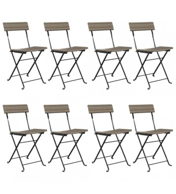 Folding Bistro Chairs 8 pcs Gray Poly Rattan and Steel