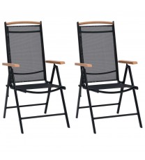 Folding Patio Chairs 2 pcs Aluminum and Textilene Black