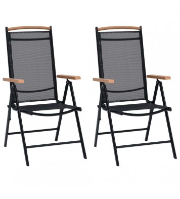 Folding Patio Chairs 2 pcs Aluminum and Textilene Black