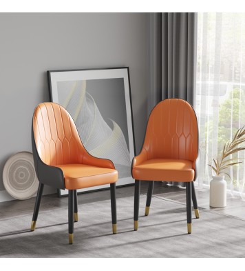 Modern PU sponge-filled dining chair, solid wood metal legs, suitable for restaurants, living rooms and rooms-(Set of 2)