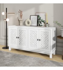 TREXM Large Storage Space Sideboard, 4 Door Buffet Cabinet with Pull Ring Handles for Living Room, Dining Room (White)