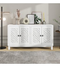 TREXM Large Storage Space Sideboard, 4 Door Buffet Cabinet with Pull Ring Handles for Living Room, Dining Room (White)