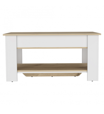 Austin Storage Table; One Extendable Table Shelf; Four Legs; Lower Shelf -Light Oak / White