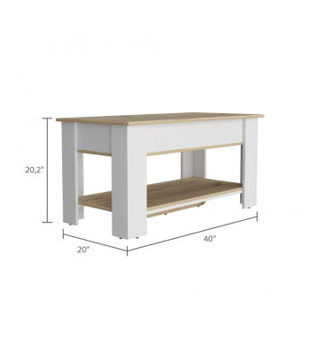 Austin Storage Table; One Extendable Table Shelf; Four Legs; Lower Shelf -Light Oak / White