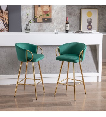 30 Inch Set of 2 Bar Stools,with Chrome Footrest and Base Velvet + Golden Leg Simple Bar Stool,GREEN