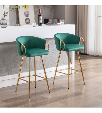 30 Inch Set of 2 Bar Stools,with Chrome Footrest and Base Velvet + Golden Leg Simple Bar Stool,GREEN