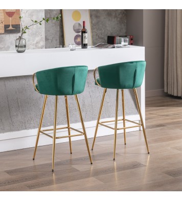 30 Inch Set of 2 Bar Stools,with Chrome Footrest and Base Velvet + Golden Leg Simple Bar Stool,GREEN