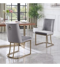 Dining Chairs, Velvet Upolstered Side Chair, Gold Metal Legs (Set of 2) - Gray