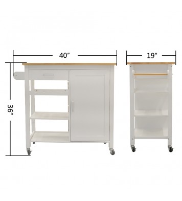 Kitchen Island Cart with drawers, cabinets, wine racks, partitions, towel racks, White-Beech