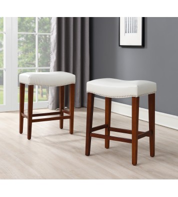 White Leather Barstool 2 pcs Set