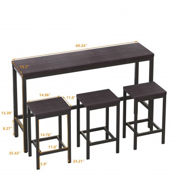 Modern Design Kitchen Dining Table,Pub Table,Long Dining Table Set with 3 Stools,Easy Assembly,Dark Brown