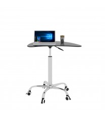 Adjustable Height Black Tempered Glass Table Desk Table with Lockable Wheels(Adjustable Range 24.2 "~32.7 ")