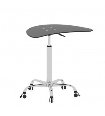 Adjustable Height Black Tempered Glass Table Desk Table with Lockable Wheels(Adjustable Range 24.2 "~32.7 ")