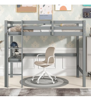 Twin Loft Bed with built-in desk,Grey