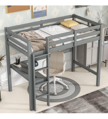 Twin Loft Bed with built-in desk,Grey