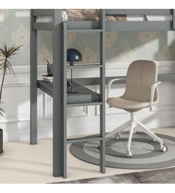 Twin Loft Bed with built-in desk,Grey