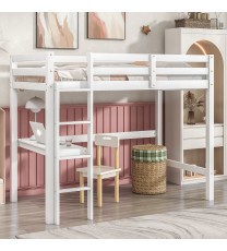 Twin Loft Bed with built-in desk,White