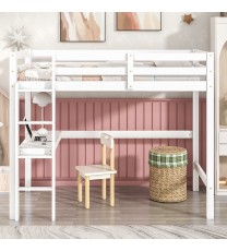 Twin Loft Bed with built-in desk,White