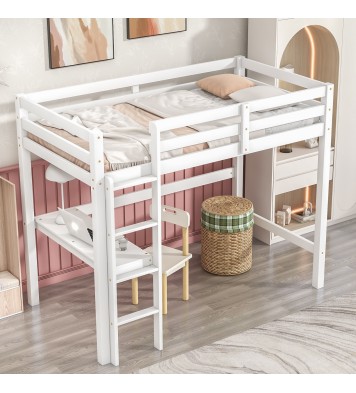 Twin Loft Bed with built-in desk,White