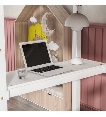 Twin Loft Bed with built-in desk,White