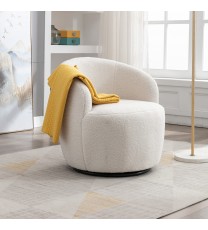 Teddy Fabric Swivel Accent Armchair Barrel Chair With Black Powder Coating Metal Ring,Ivory White