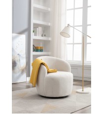 Teddy Fabric Swivel Accent Armchair Barrel Chair With Black Powder Coating Metal Ring,Ivory White