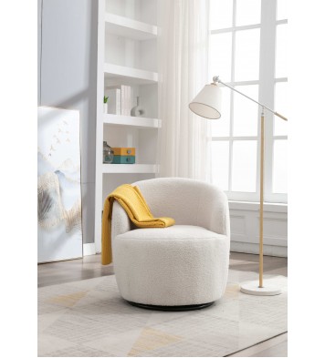 Teddy Fabric Swivel Accent Armchair Barrel Chair With Black Powder Coating Metal Ring,Ivory White