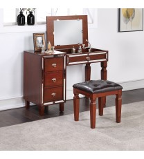 Traditional Formal Cherry Color Vanity Set w Stool Storage Drawers 1pc Bedroom Furniture Set Tufted Seat Stool