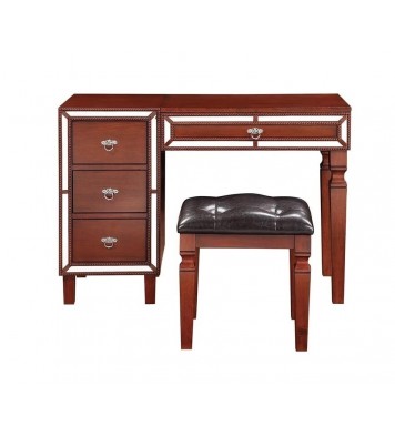 Traditional Formal Cherry Color Vanity Set w Stool Storage Drawers 1pc Bedroom Furniture Set Tufted Seat Stool