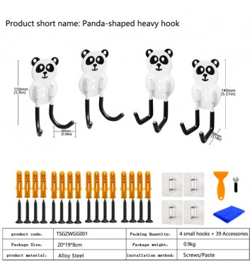 Self-adhesive non-marking hooks,cute and safe panda heavy object hooks,strong rotatable hooks for garage storage, garden, fence, flower stand hooks, family children's backpack hooks,