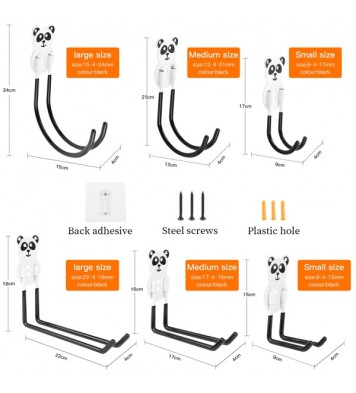 Self-adhesive non-marking hooks,cute and safe panda heavy object hooks,strong rotatable hooks for garage storage, garden, fence, flower stand hooks, family children's backpack hooks,