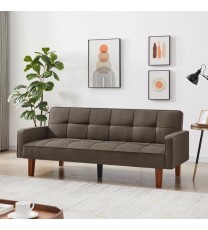 Brown Linen Sofa Bed, Convertible Sleeper Sofa with Arms, Solid Wood Feet and Plastic Centre Legs