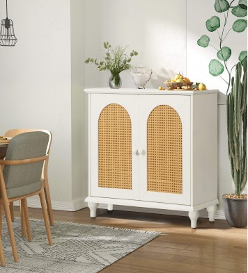 Rattan Storage Cabinet with Doors and Shelves, Rattan Sideboard and Buffet with Storage,and Adjustable Shelves, Free Standing Cabinet for Entryway, Living Room, Office