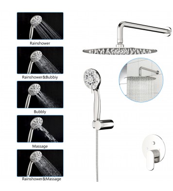 10" Rain Shower Head Systems, Dual Shower Heads, Brushed Nickel,Wall Mounted shower