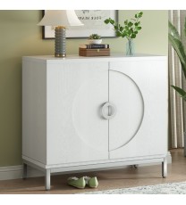 TREXM Simple Storage Cabinet Accent Cabinet with Solid Wood Veneer and Metal Leg Frame for Living Room, Entryway, Dining Room (White)