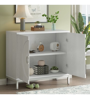 TREXM Simple Storage Cabinet Accent Cabinet with Solid Wood Veneer and Metal Leg Frame for Living Room, Entryway, Dining Room (White)