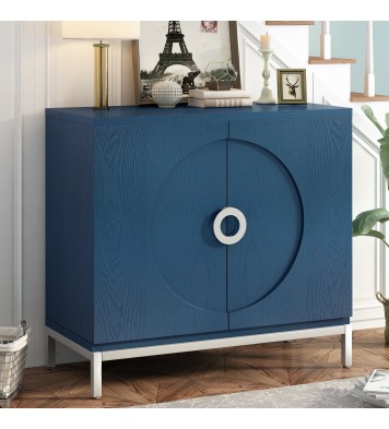 TREXM Simple Storage Cabinet Accent Cabinet with Solid Wood Veneer and Metal Leg Frame for Living Room, Entryway, Dining Room (Navy)