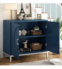 TREXM Simple Storage Cabinet Accent Cabinet with Solid Wood Veneer and Metal Leg Frame for Living Room, Entryway, Dining Room (Navy)