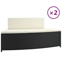 Spa Benches with Cushions 2 pcs Black Poly Rattan