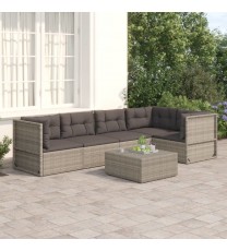 5 Piece Patio Lounge Set with Cushions Gray Poly Rattan