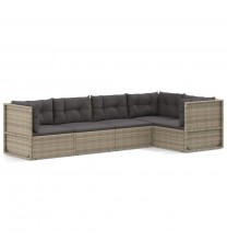 5 Piece Patio Lounge Set with Cushions Gray Poly Rattan