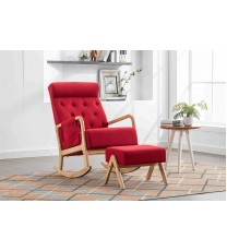 COOLMORE Rocking Chair With Ottoman, Mid-Century Modern Upholstered Fabric Rocking Armchair, Rocking Chair Nursery with Thick Padded Cushion, High Backrest Accent Glider Rocker Chair for Living Room