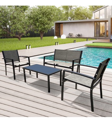 4 Pieces Patio Furniture Set Outdoor Garden Patio Conversation Sets Poolside Lawn Chairs with Glass Coffee Table Porch Furniture (grey)