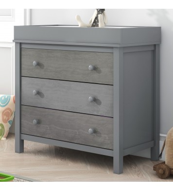 3-Drawer Changer Dresser with Removable Changing Tray in Gray