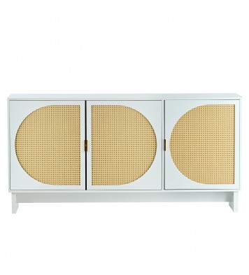 U_Style Storage Cabinet with Rattan Door, Mid Century Modern Storage Cabinet with Adjustable Shelves, Accent Cabinet Buffet Cabinet for Living Room, Entryway