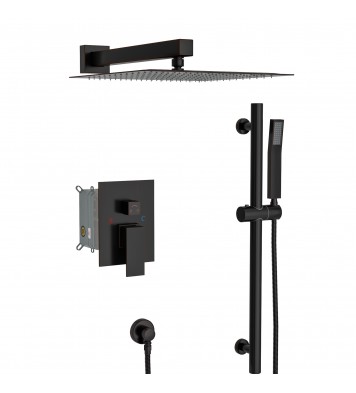 Shower System with Adjustable Slide Bar,10 Inch Wall Mounted Square Shower System with Rough-in Valve, Oil Rubber Bronze