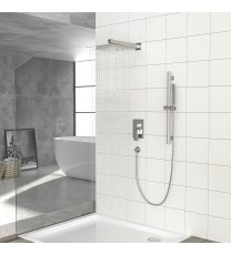 Shower System with Adjustable Slide Bar,10 Inch Wall Mounted Square Shower System with Rough-in Valve, Brushed Nickel