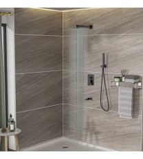 Shower System with Waterfall Tub Spout,10 Inch Wall Mounted Square Shower System with Rough-in Valve,Matte black