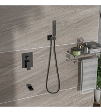 Shower System with Waterfall Tub Spout,10 Inch Wall Mounted Square Shower System with Rough-in Valve,Matte black