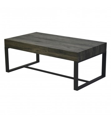 Rectangular Wooden Coffee Table with Hidden Storage and Metal Sled Base, Gray and Black